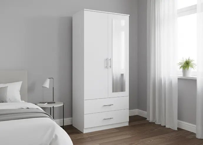 Armario de Dormitorio 2 Puertas 2 Cajones W, con Espejo 