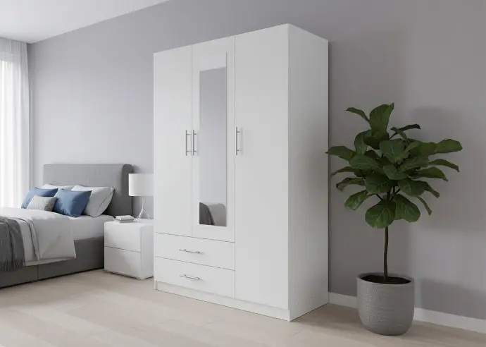 Armario de Dormitorio 3 Puertas W, con Espejo 