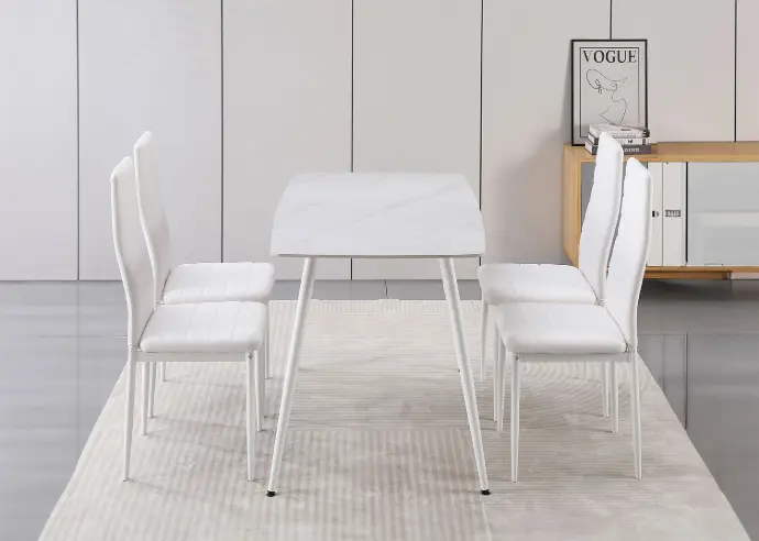 Conjunto de Mesa de Cristal Templado de 140 cm y 6 Sillas de Polipiel DT-63+6S