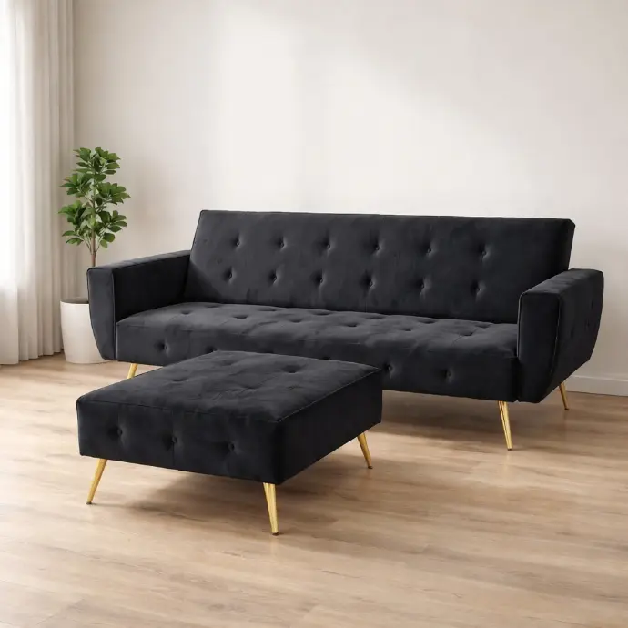 [ESME] Sofá cama Esme con puff 210 cm en terciopelo
